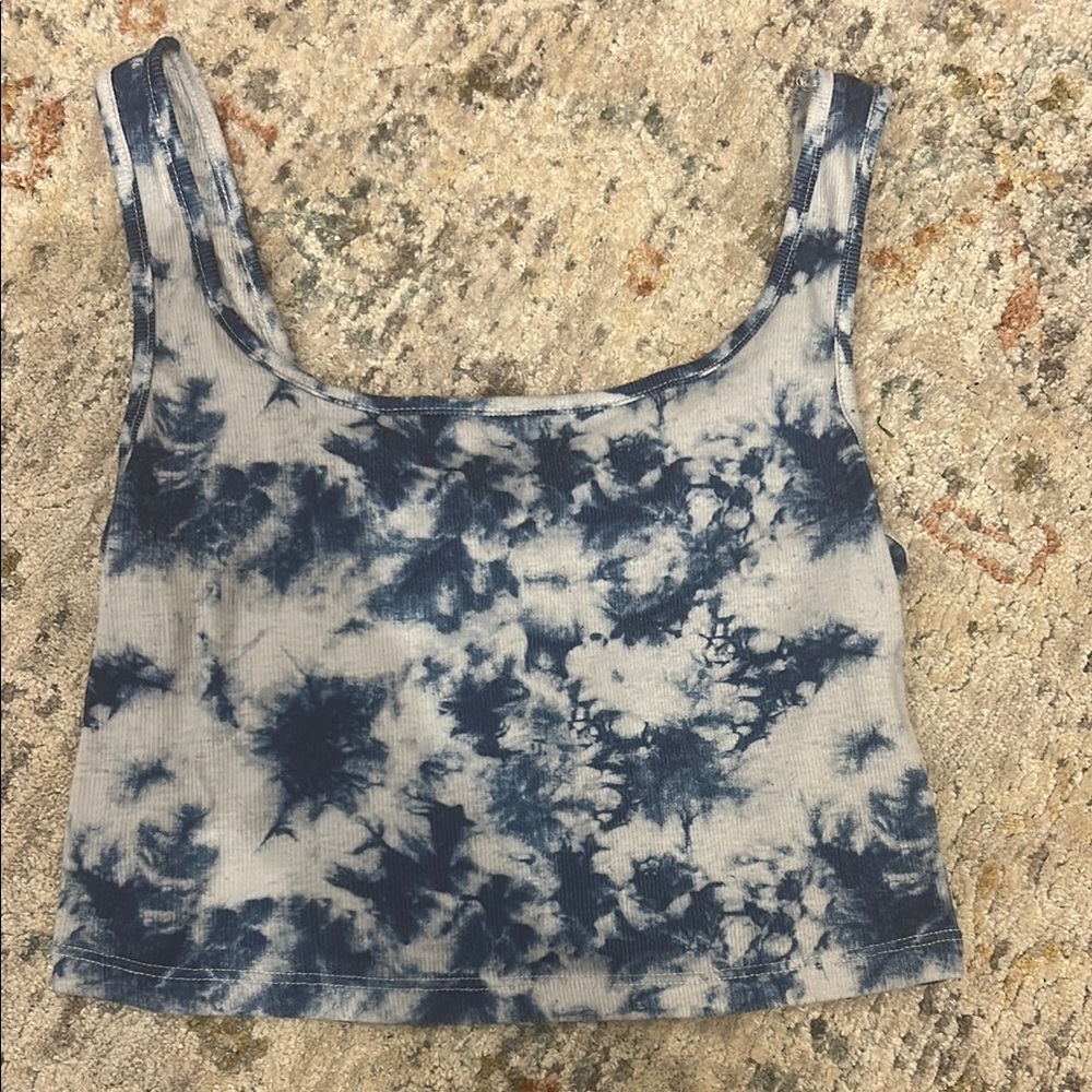 SHEIN Blue and White Sleeveless Crop Tank Top